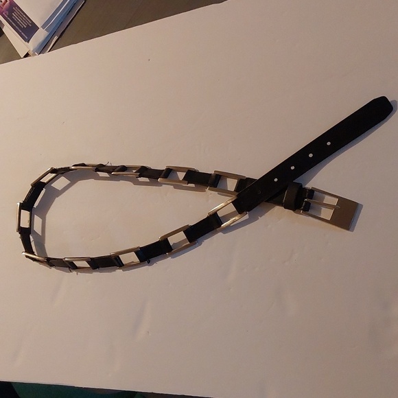 Womens Black Genuine Leather Belt with Silver Metal Links Edgy Punk Goth Sz.M/L main image 2